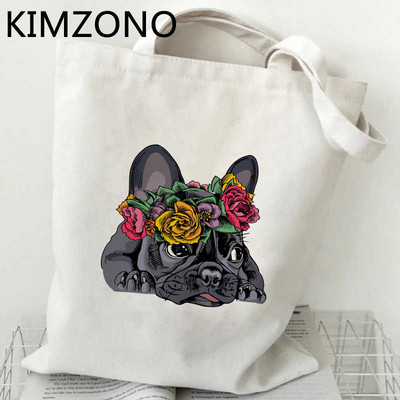 Franču buldogs iepirkumu soma bolsa kokvilnas pircēju rokassomiņa audekls eko soma reciclaje sacola boodschappentas bolsa compra cabas