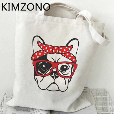 Franču buldogs iepirkumu soma bolsa kokvilnas pircēju rokassomiņa audekls eko soma reciclaje sacola boodschappentas bolsa compra cabas