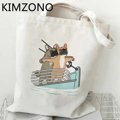 Franču buldogs iepirkumu soma bolsa kokvilnas pircēju rokassomiņa audekls eko soma reciclaje sacola boodschappentas bolsa compra cabas