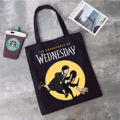 Nevermore Academy Szerda Addams Bevásárlótáska Csomagtartó táskák Női Vászontáska Újrahasználható Bevásárlótáska Női Ökotáska