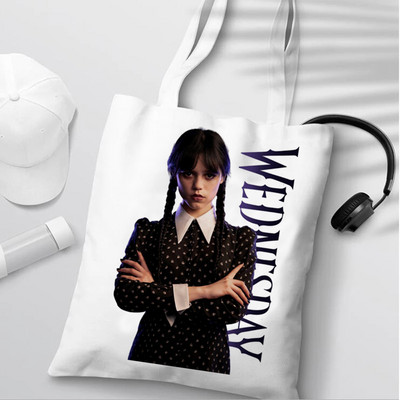 Nevermore Academy Szerda Addams Bevásárlótáska Csomagtartó táskák Női Vászontáska Újrahasználható Bevásárlótáska Női Ökotáska