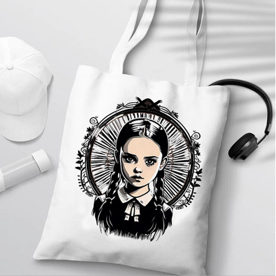 Nevermore Academy Szerda Addams Bevásárlótáska Csomagtartó táskák Női Vászontáska Újrahasználható Bevásárlótáska Női Ökotáska