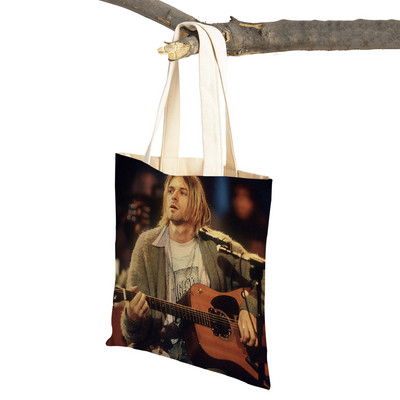 Kurt Cobain Genți de cumpărături Rock Roll Music Shopper Geanta de supermarket Design Genți de mână pentru femei Eco portabil Geanta de depozitare convenabilă
