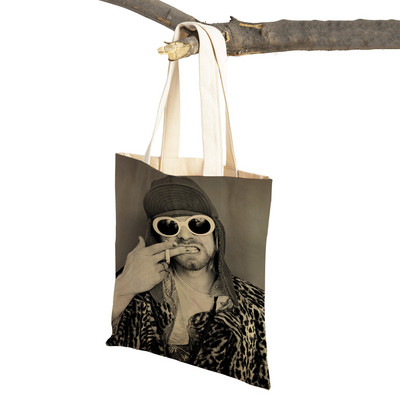 Kurt Cobain Genți de cumpărături Rock Roll Music Shopper Geanta de supermarket Design Genți de mână pentru femei Eco portabil Geanta de depozitare convenabilă