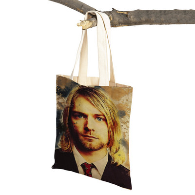 Kurt Cobain Genți de cumpărături Rock Roll Music Shopper Geanta de supermarket Design Genți de mână pentru femei Eco portabil Geanta de depozitare convenabilă