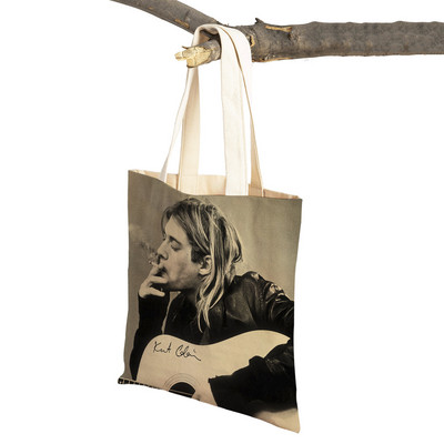 Kurt Cobain Genți de cumpărături Rock Roll Music Shopper Geanta de supermarket Design Genți de mână pentru femei Eco portabil Geanta de depozitare convenabilă