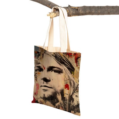 Kurt Cobain Genți de cumpărături Rock Roll Music Shopper Geanta de supermarket Design Genți de mână pentru femei Eco portabil Geanta de depozitare convenabilă