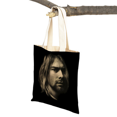 Kurt Cobain Genți de cumpărături Rock Roll Music Shopper Geanta de supermarket Design Genți de mână pentru femei Eco portabil Geanta de depozitare convenabilă