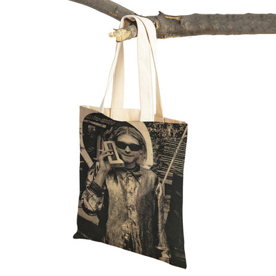 Kurt Cobain Genți de cumpărături Rock Roll Music Shopper Geanta de supermarket Design Genți de mână pentru femei Eco portabil Geanta de depozitare convenabilă