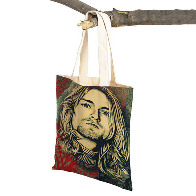 Kurt Cobain Genți de cumpărături Rock Roll Music Shopper Geanta de supermarket Design Genți de mână pentru femei Eco portabil Geanta de depozitare convenabilă