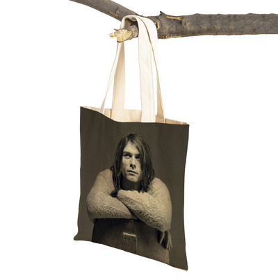 Kurt Cobain Genți de cumpărături Rock Roll Music Shopper Geanta de supermarket Design Genți de mână pentru femei Eco portabil Geanta de depozitare convenabilă
