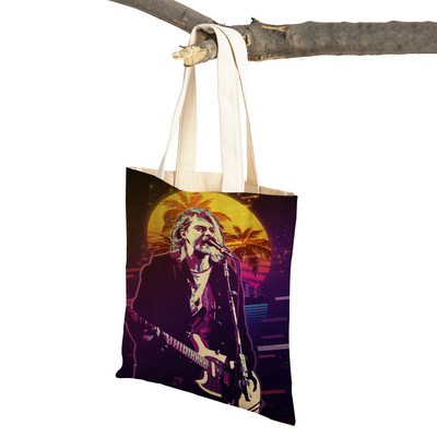 Kurt Cobain Genți de cumpărături Rock Roll Music Shopper Geanta de supermarket Design Genți de mână pentru femei Eco portabil Geanta de depozitare convenabilă