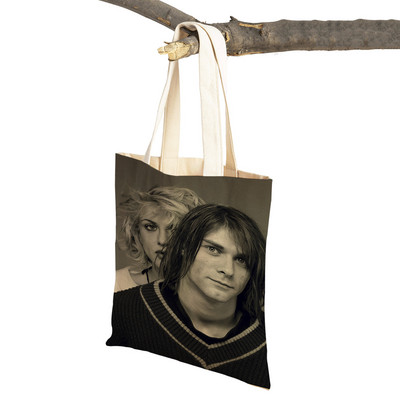 Kurt Cobain Genți de cumpărături Rock Roll Music Shopper Geanta de supermarket Design Genți de mână pentru femei Eco portabil Geanta de depozitare convenabilă