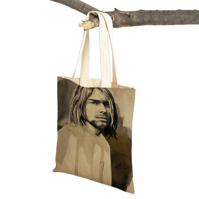 Kurt Cobain Genți de cumpărături Rock Roll Music Shopper Geanta de supermarket Design Genți de mână pentru femei Eco portabil Geanta de depozitare convenabilă