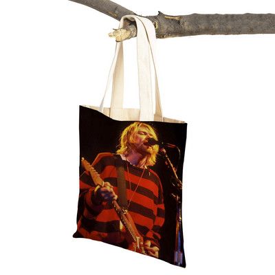 Kurt Cobain Genți de cumpărături Rock Roll Music Shopper Geanta de supermarket Design Genți de mână pentru femei Eco portabil Geanta de depozitare convenabilă