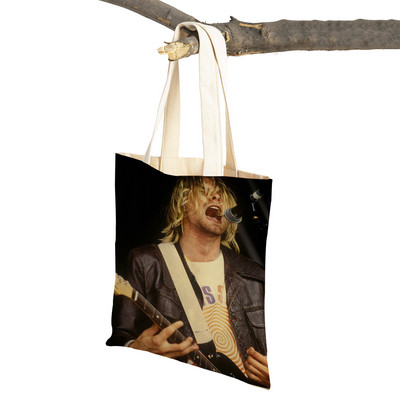Kurt Cobain Genți de cumpărături Rock Roll Music Shopper Geanta de supermarket Design Genți de mână pentru femei Eco portabil Geanta de depozitare convenabilă
