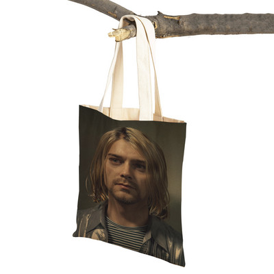 Kurt Cobain Genți de cumpărături Rock Roll Music Shopper Geanta de supermarket Design Genți de mână pentru femei Eco portabil Geanta de depozitare convenabilă