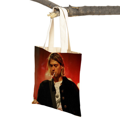 Kurt Cobain Genți de cumpărături Rock Roll Music Shopper Geanta de supermarket Design Genți de mână pentru femei Eco portabil Geanta de depozitare convenabilă