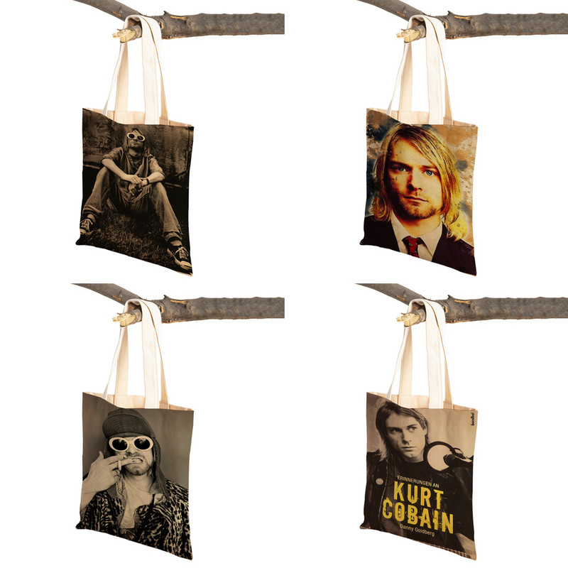 Kurt Cobain Genți de cumpărături Rock Roll Music Shopper Geanta de supermarket Design Genți de mână pentru femei Eco portabil Geanta de depozitare convenabilă