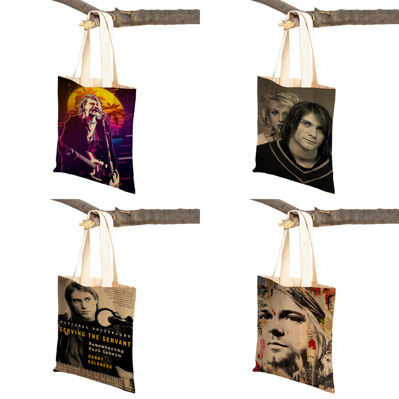 Kurt Cobain Genți de cumpărături Rock Roll Music Shopper Geanta de supermarket Design Genți de mână pentru femei Eco portabil Geanta de depozitare convenabilă