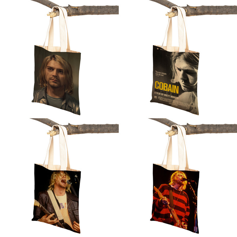 Kurt Cobain Genți de cumpărături Rock Roll Music Shopper Geanta de supermarket Design Genți de mână pentru femei Eco portabil Geanta de depozitare convenabilă