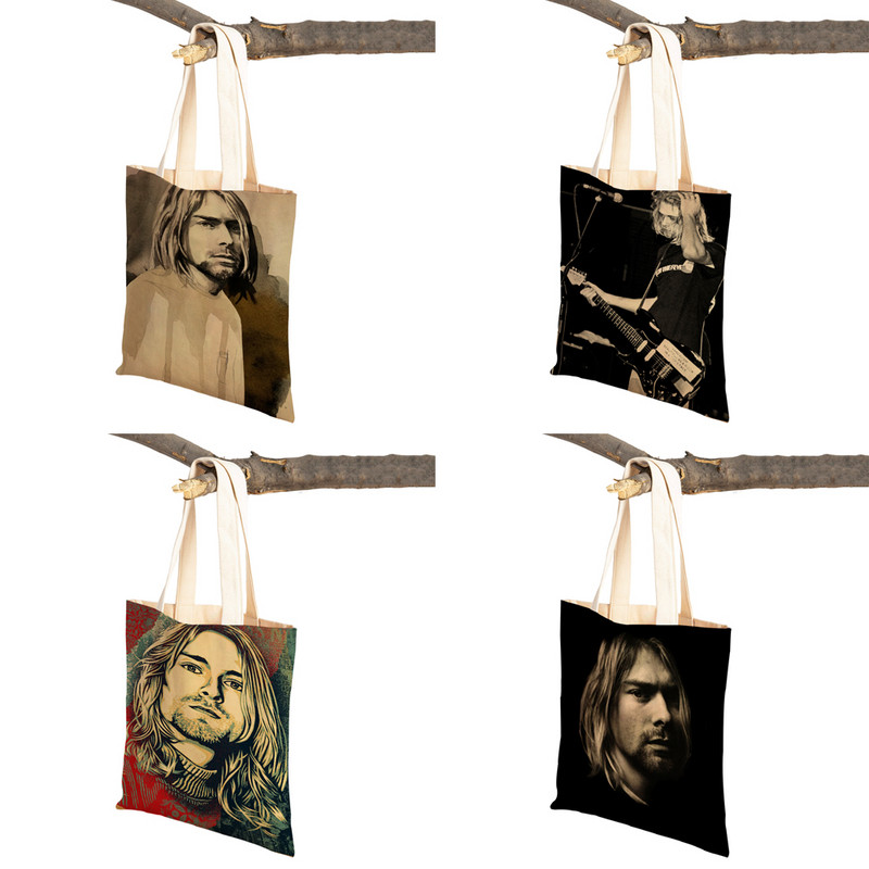 Kurt Cobain Genți de cumpărături Rock Roll Music Shopper Geanta de supermarket Design Genți de mână pentru femei Eco portabil Geanta de depozitare convenabilă