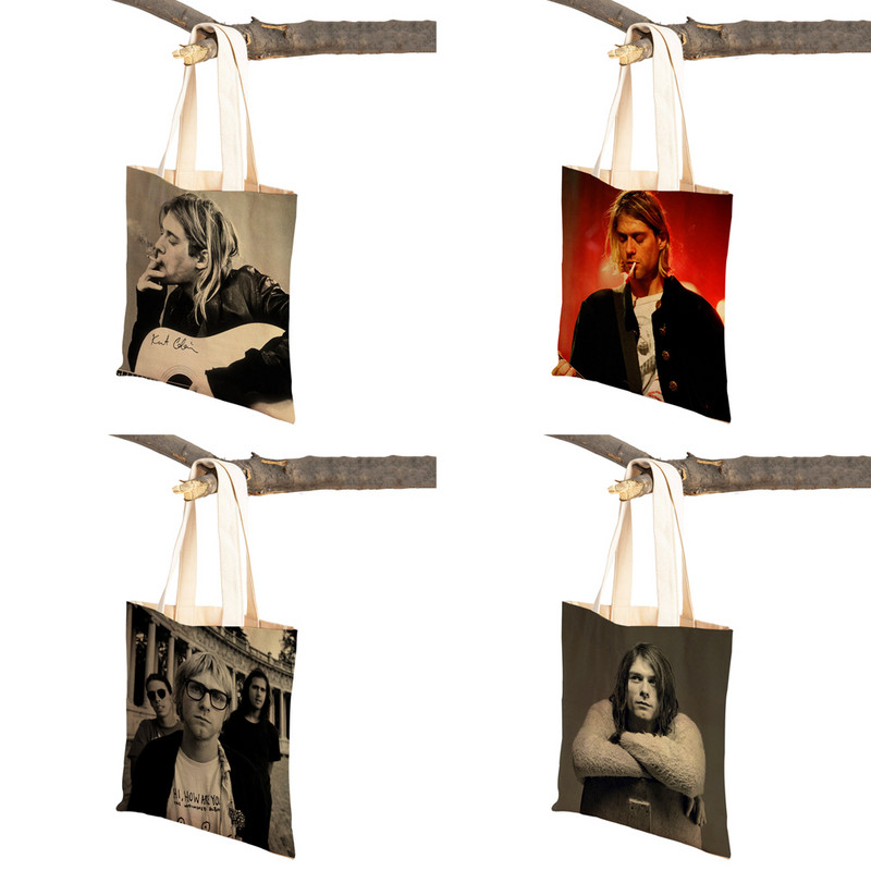 Kurt Cobain Genți de cumpărături Rock Roll Music Shopper Geanta de supermarket Design Genți de mână pentru femei Eco portabil Geanta de depozitare convenabilă
