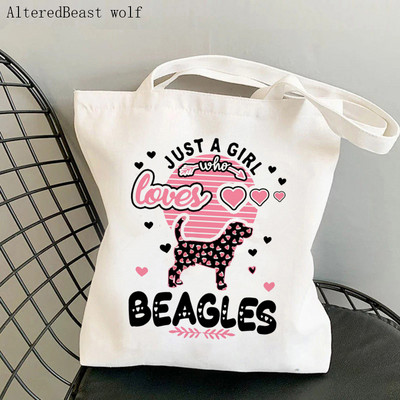 Dámska nákupná taška Beagle so psom na jogu, potlačená kawaii taška Harajuku, nákupná plátená taška, dievčenská kabelka, taška cez rameno