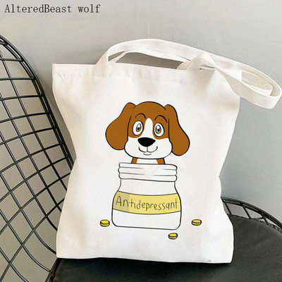 Dámska nákupná taška Beagle so psom na jogu, potlačená kawaii taška Harajuku, nákupná plátená taška, dievčenská kabelka, taška cez rameno