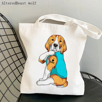 Dámska nákupná taška Beagle so psom na jogu, potlačená kawaii taška Harajuku, nákupná plátená taška, dievčenská kabelka, taška cez rameno