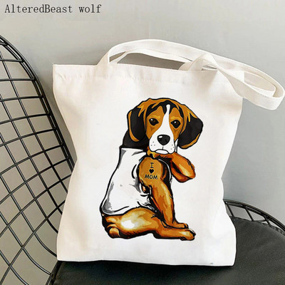 Dámska nákupná taška Beagle so psom na jogu, potlačená kawaii taška Harajuku, nákupná plátená taška, dievčenská kabelka, taška cez rameno