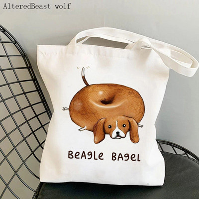 Dámska nákupná taška Beagle so psom na jogu, potlačená kawaii taška Harajuku, nákupná plátená taška, dievčenská kabelka, taška cez rameno