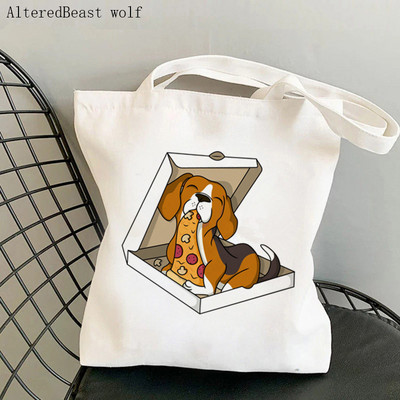 Dámska nákupná taška Beagle so psom na jogu, potlačená kawaii taška Harajuku, nákupná plátená taška, dievčenská kabelka, taška cez rameno