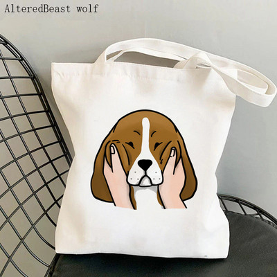 Dámska nákupná taška Beagle so psom na jogu, potlačená kawaii taška Harajuku, nákupná plátená taška, dievčenská kabelka, taška cez rameno