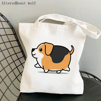 Dámska nákupná taška Beagle so psom na jogu, potlačená kawaii taška Harajuku, nákupná plátená taška, dievčenská kabelka, taška cez rameno