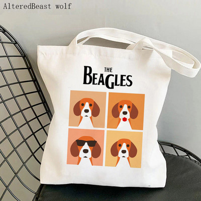 Dámska nákupná taška Beagle so psom na jogu, potlačená kawaii taška Harajuku, nákupná plátená taška, dievčenská kabelka, taška cez rameno