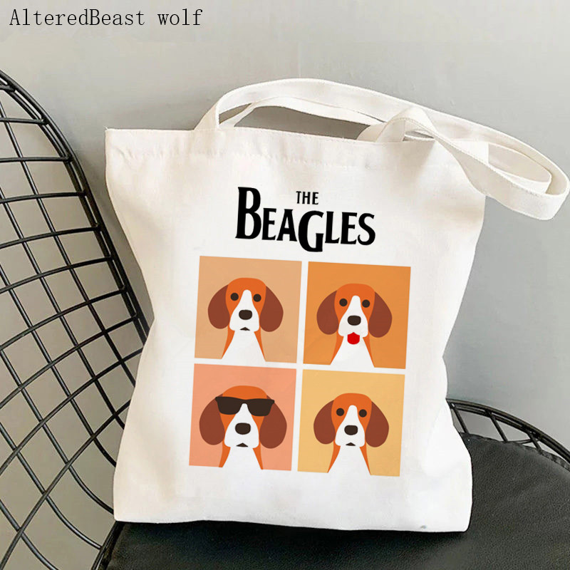 Dámska nákupná taška Beagle so psom na jogu, potlačená kawaii taška Harajuku, nákupná plátená taška, dievčenská kabelka, taška cez rameno
