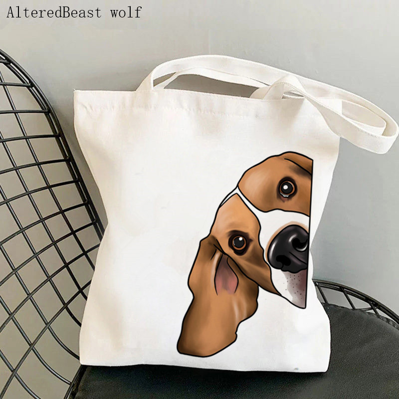 Dámska nákupná taška Beagle so psom na jogu, potlačená kawaii taška Harajuku, nákupná plátená taška, dievčenská kabelka, taška cez rameno