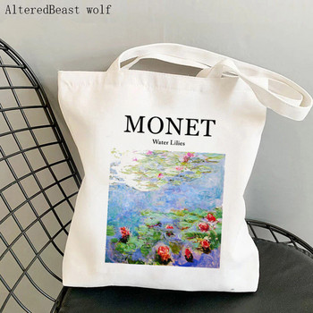 Γυναικεία τσάντα ώμου Monet Water Lilies Kawaii Bag Harajuku Shopping Canvas Shopper Τσάντα για κορίτσι Τσάντα Tote Shopper Lady Bag