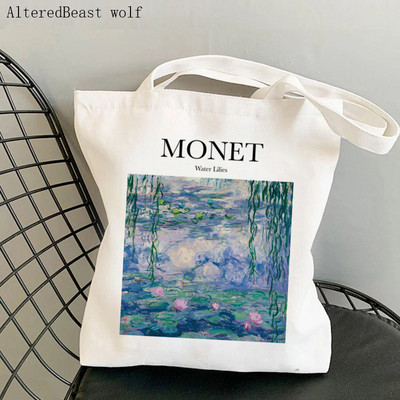 Női válltáska Monet vízililiomok Kawaii táska Harajuku bevásárlóvászon Shopper Bag lány kézitáska Tote Shopper Lady Bag