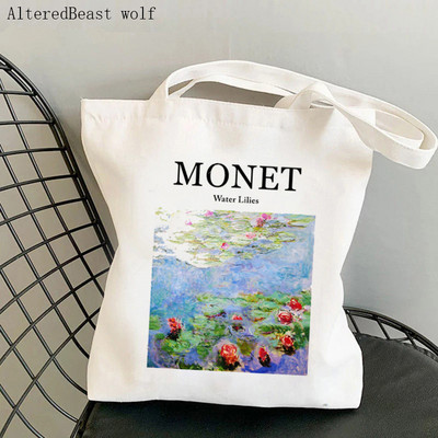 Női válltáska Monet vízililiomok Kawaii táska Harajuku bevásárlóvászon Shopper Bag lány kézitáska Tote Shopper Lady Bag