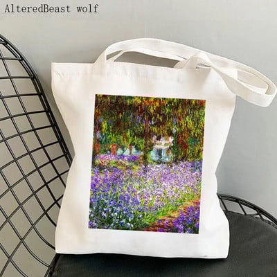 Női válltáska Monet vízililiomok Kawaii táska Harajuku bevásárlóvászon Shopper Bag lány kézitáska Tote Shopper Lady Bag