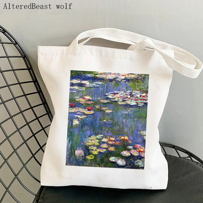 Női válltáska Monet vízililiomok Kawaii táska Harajuku bevásárlóvászon Shopper Bag lány kézitáska Tote Shopper Lady Bag