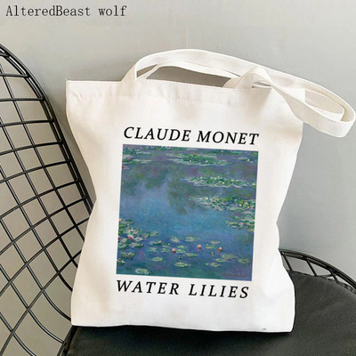 Női válltáska Monet vízililiomok Kawaii táska Harajuku bevásárlóvászon Shopper Bag lány kézitáska Tote Shopper Lady Bag