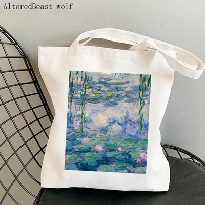 Női válltáska Monet vízililiomok Kawaii táska Harajuku bevásárlóvászon Shopper Bag lány kézitáska Tote Shopper Lady Bag