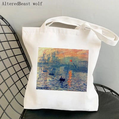 Női válltáska Monet vízililiomok Kawaii táska Harajuku bevásárlóvászon Shopper Bag lány kézitáska Tote Shopper Lady Bag