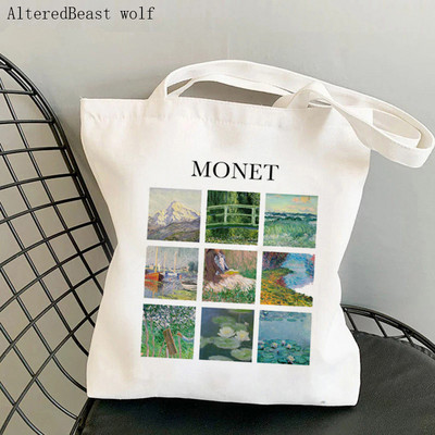 Női válltáska Monet vízililiomok Kawaii táska Harajuku bevásárlóvászon Shopper Bag lány kézitáska Tote Shopper Lady Bag