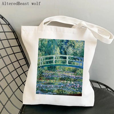 Női válltáska Monet vízililiomok Kawaii táska Harajuku bevásárlóvászon Shopper Bag lány kézitáska Tote Shopper Lady Bag