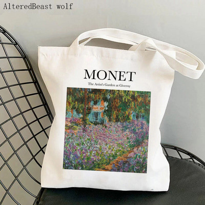 Női válltáska Monet vízililiomok Kawaii táska Harajuku bevásárlóvászon Shopper Bag lány kézitáska Tote Shopper Lady Bag