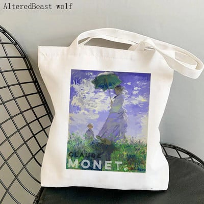 Női válltáska Monet vízililiomok Kawaii táska Harajuku bevásárlóvászon Shopper Bag lány kézitáska Tote Shopper Lady Bag